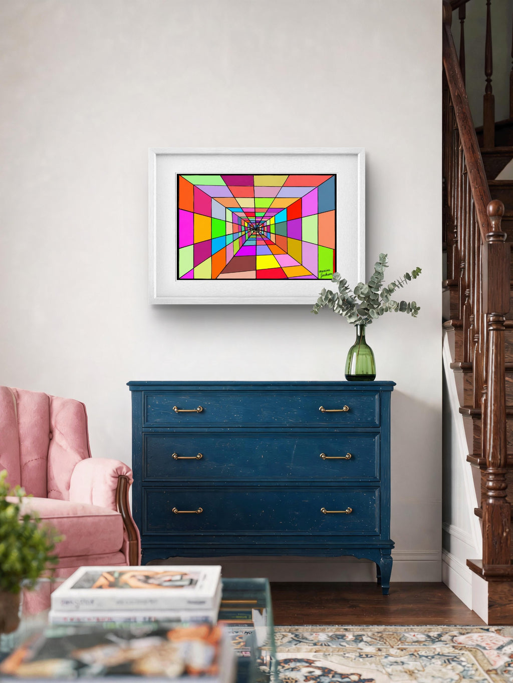 Colourful Distance – Colorful Abstract Perspective Art Print - Geometric Tunnel Wall Art - Digital Download by Maxine Jackson