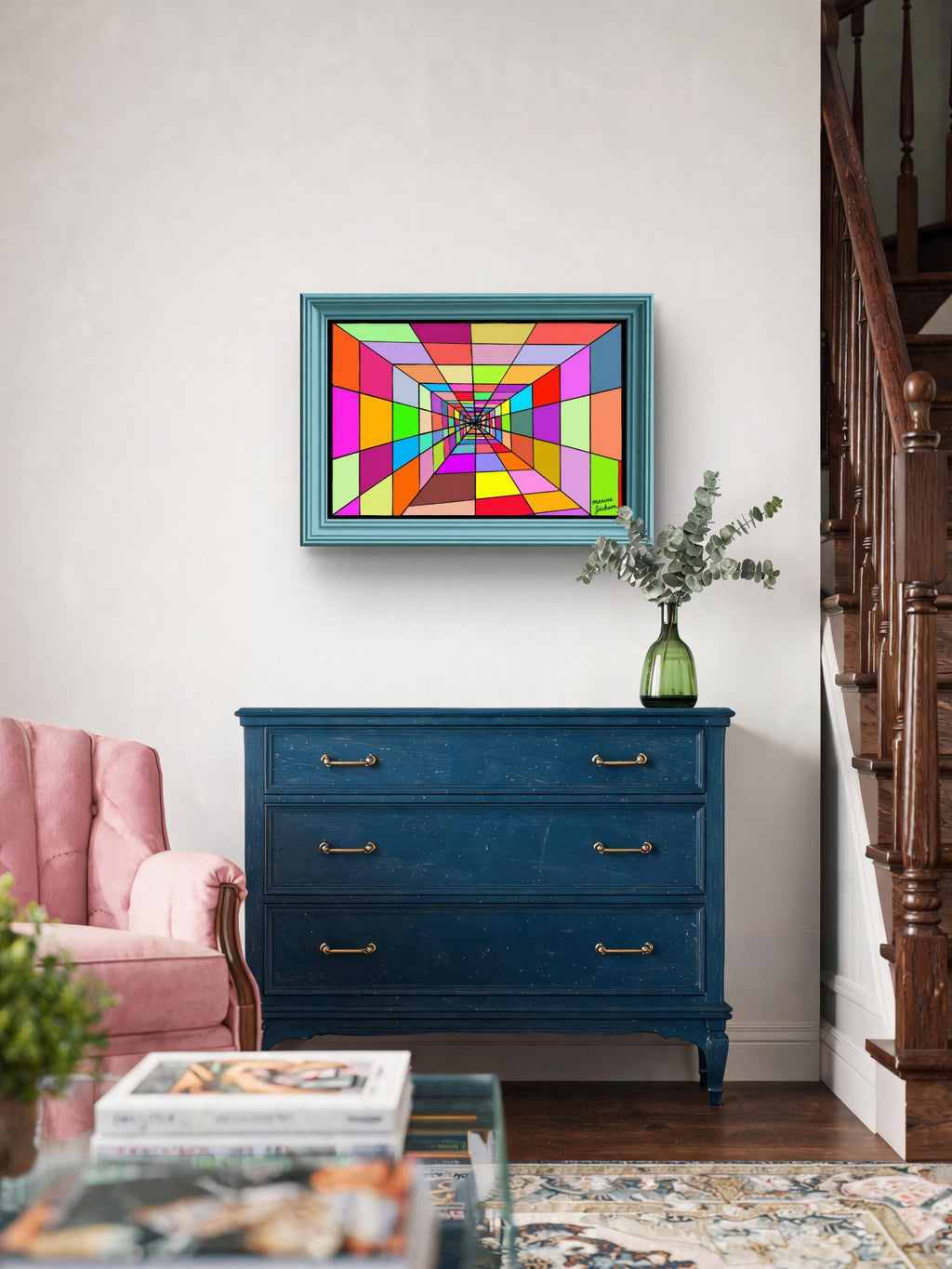 Colourful Distance – Colorful Abstract Perspective Art Print - Geometric Tunnel Wall Art - Digital Download by Maxine Jackson