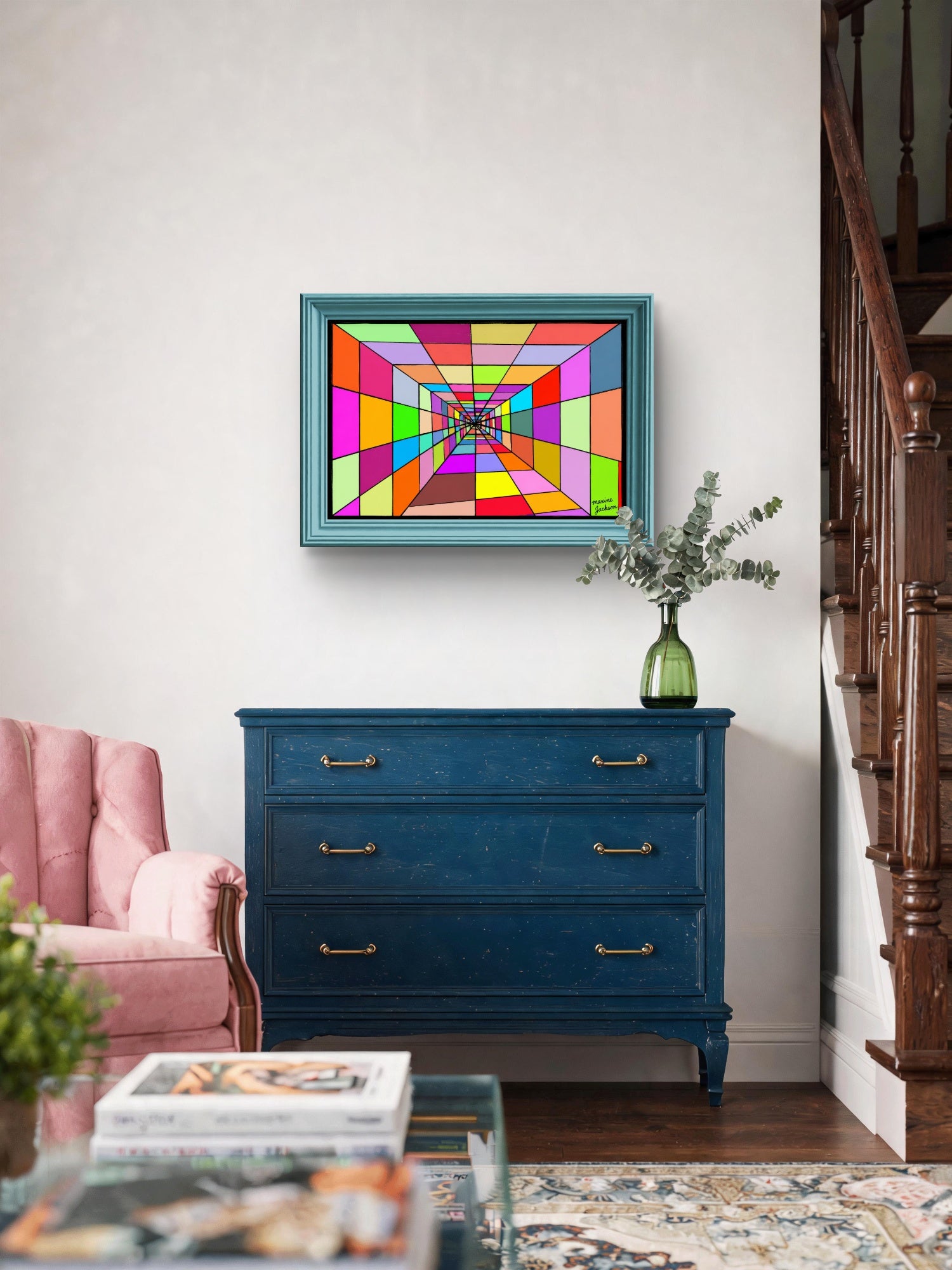 Colourful Distance – Colorful Abstract Perspective Art Print - Geometric Tunnel Wall Art - Digital Download by Maxine Jackson