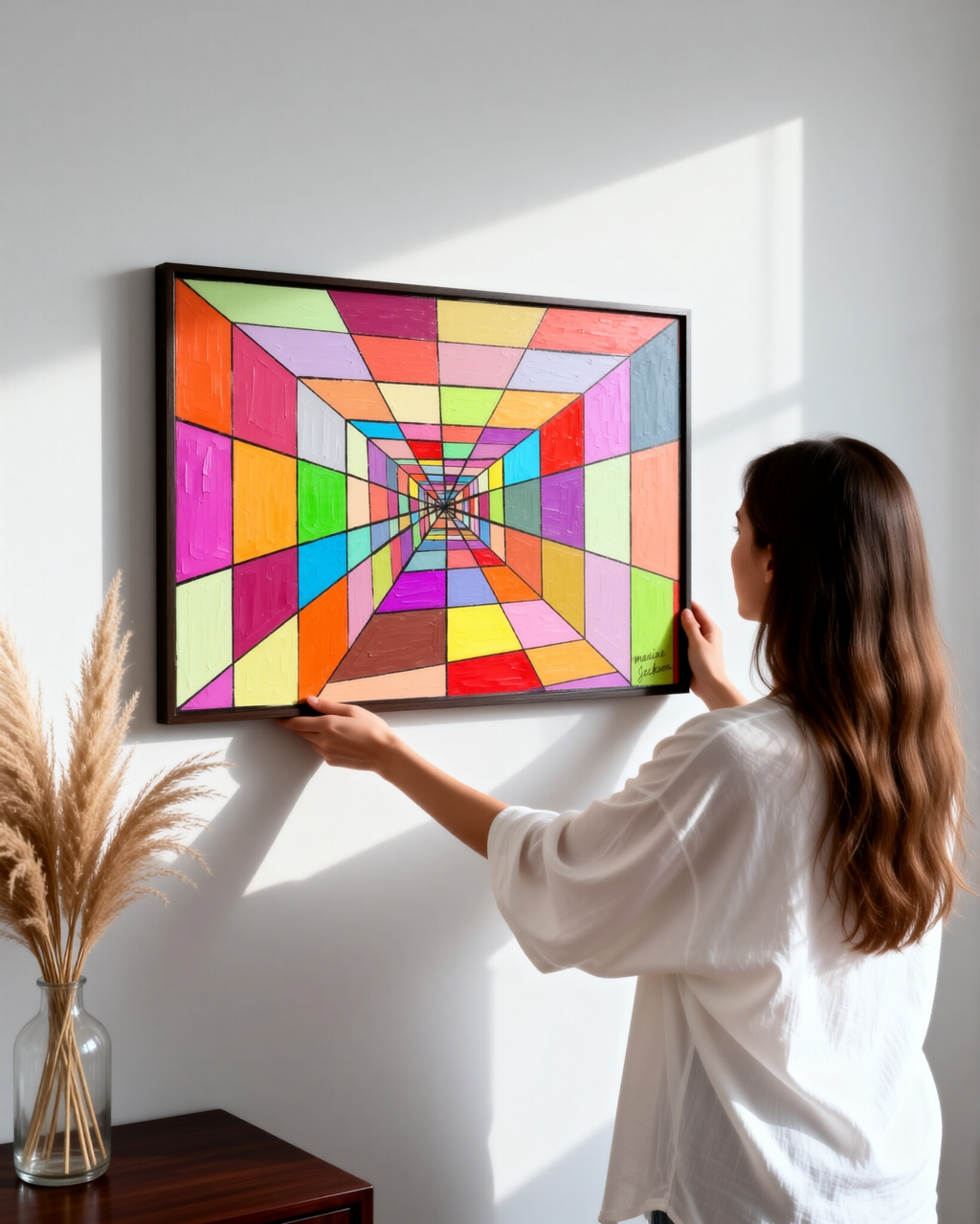 Colourful Distance – Colorful Abstract Perspective Art Print - Geometric Tunnel Wall Art - Digital Download by Maxine Jackson