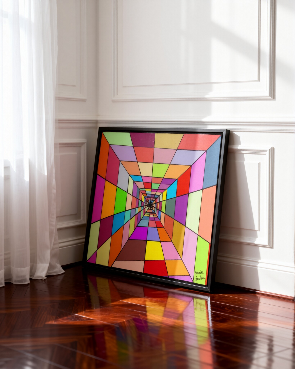 Colourful Distance – Colorful Abstract Perspective Art Print - Geometric Tunnel Wall Art - Digital Download by Maxine Jackson