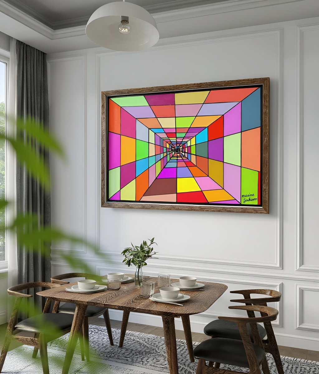 Colourful Distance – Colorful Abstract Perspective Art Print - Geometric Tunnel Wall Art - Digital Download by Maxine Jackson