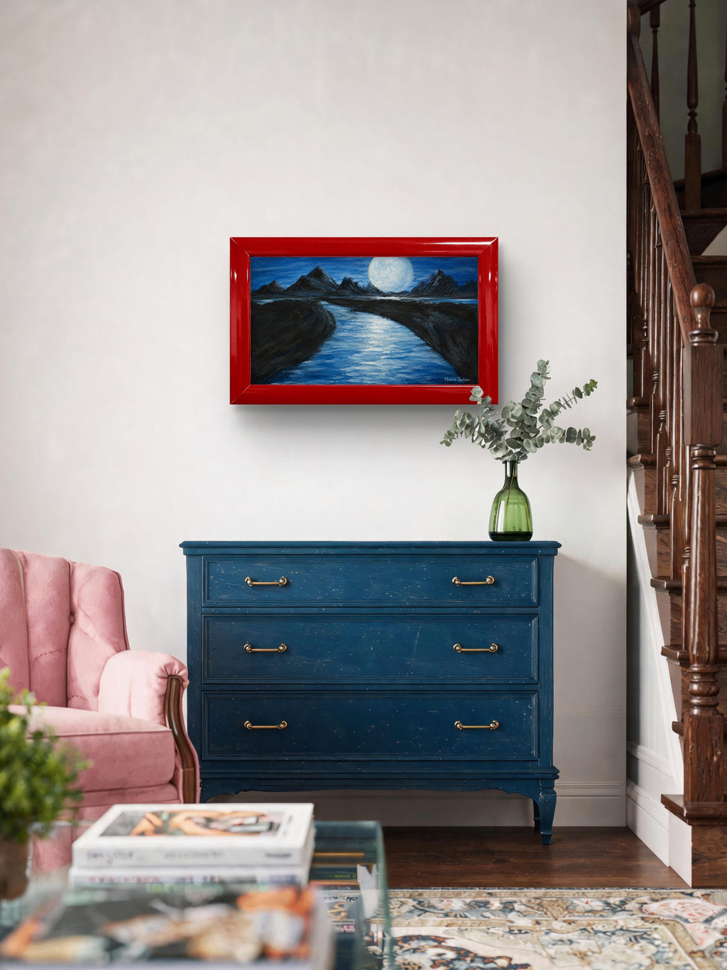 Moonlit Passage – Original Acrylic Moonlit Mountain Landscape - Printable Wall Art
