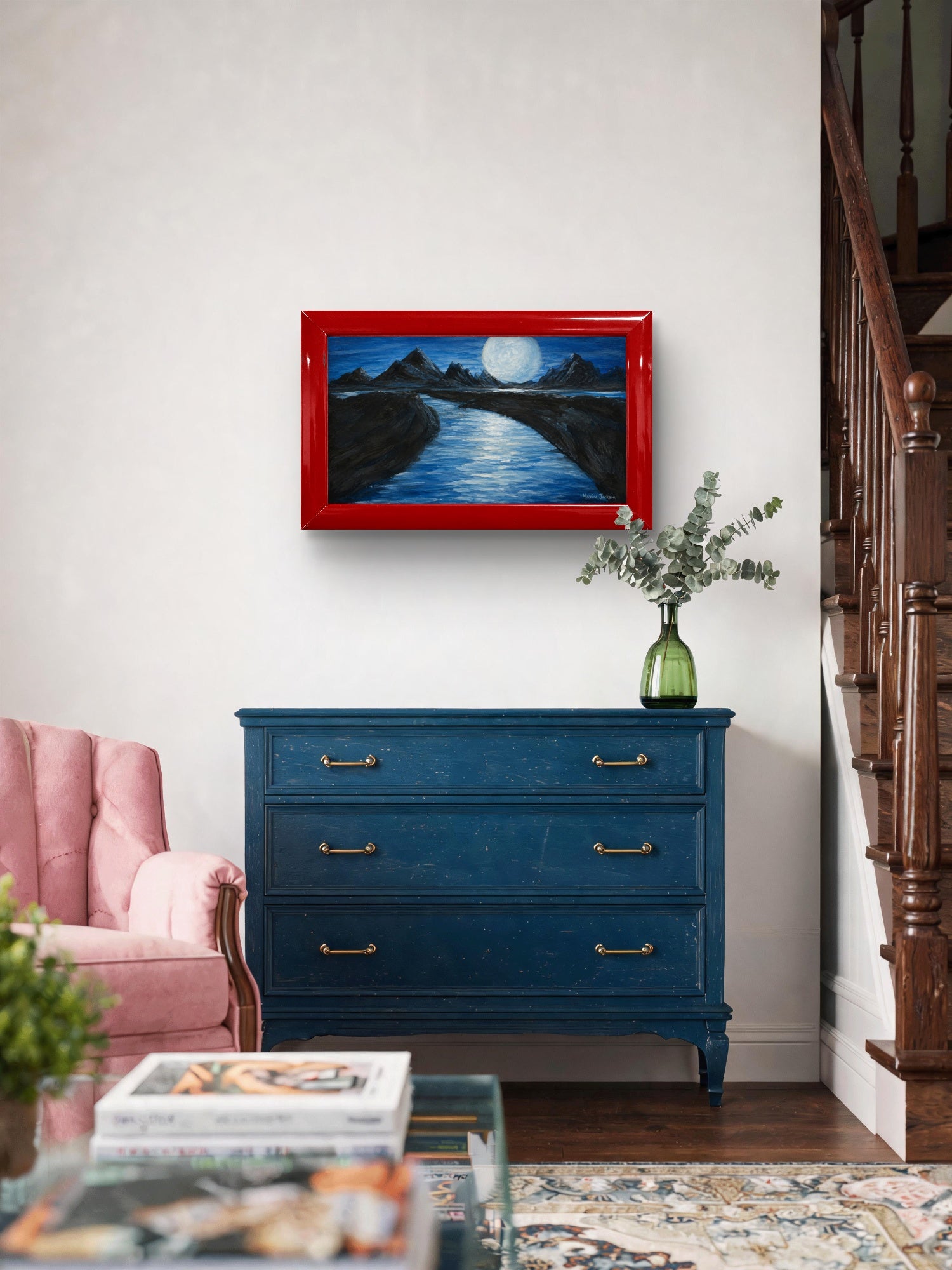 Moonlit Passage – Original Acrylic Moonlit Mountain Landscape - Printable Wall Art