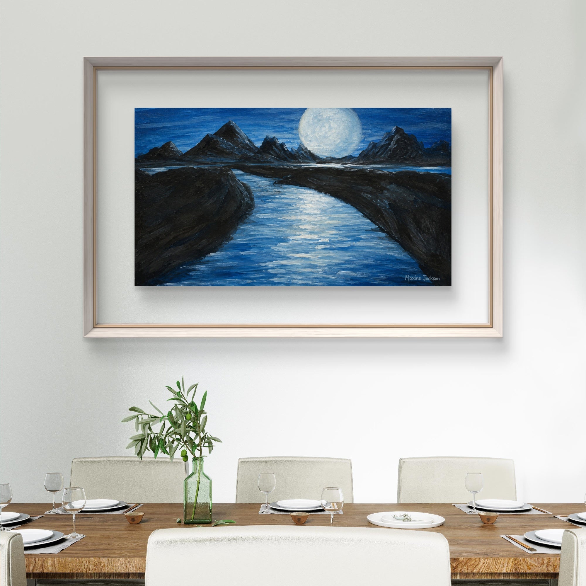 Moonlit Passage – Original Acrylic Moonlit Mountain Landscape - Printable Wall Art