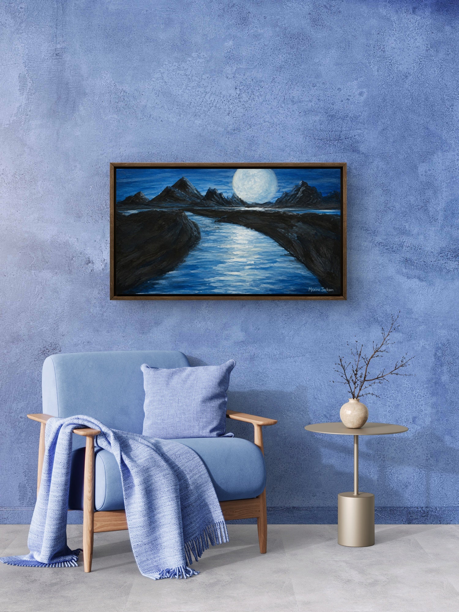 Moonlit Passage – Original Acrylic Moonlit Mountain Landscape - Printable Wall Art