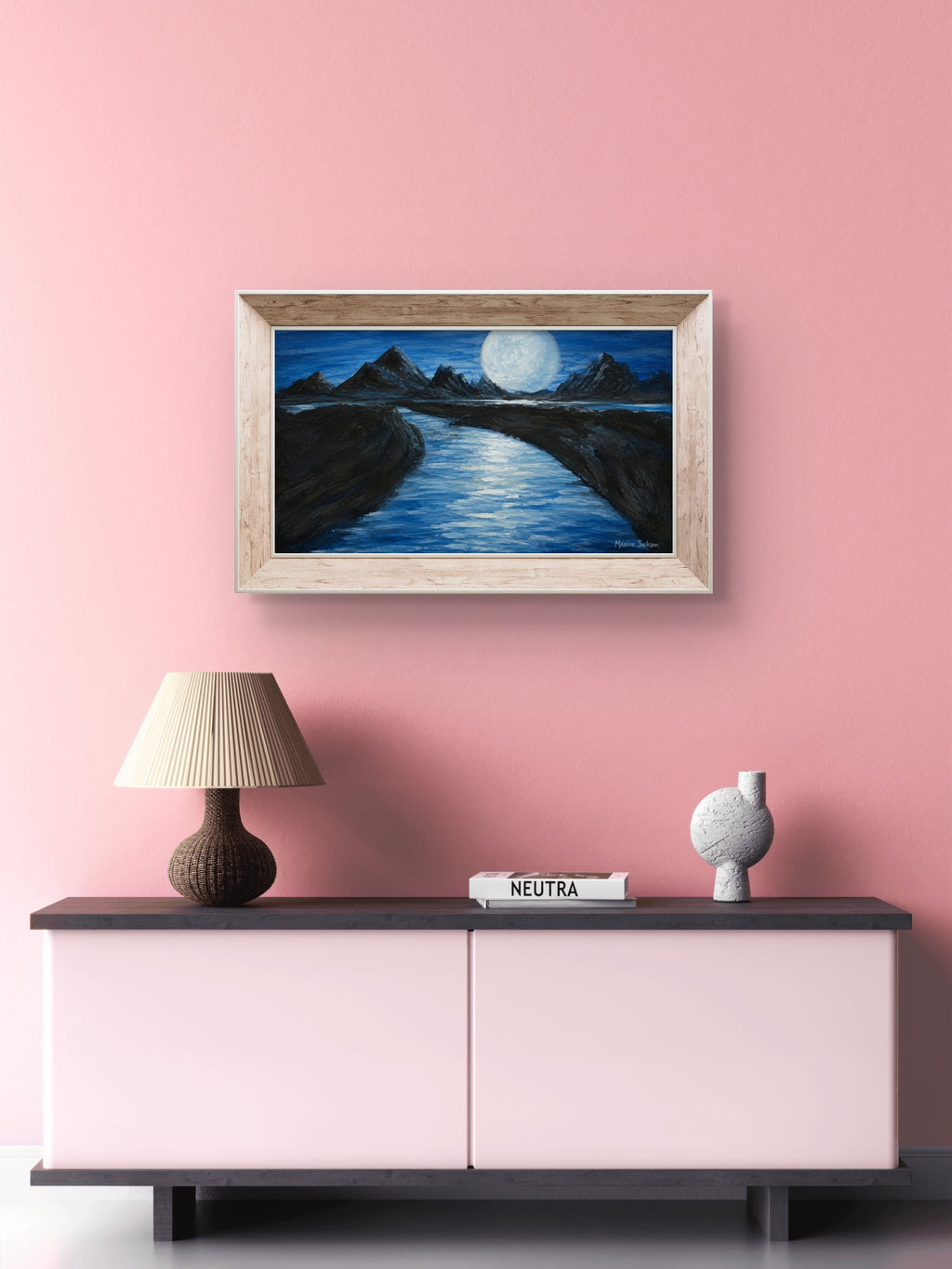 Moonlit Passage – Original Acrylic Moonlit Mountain Landscape - Printable Wall Art