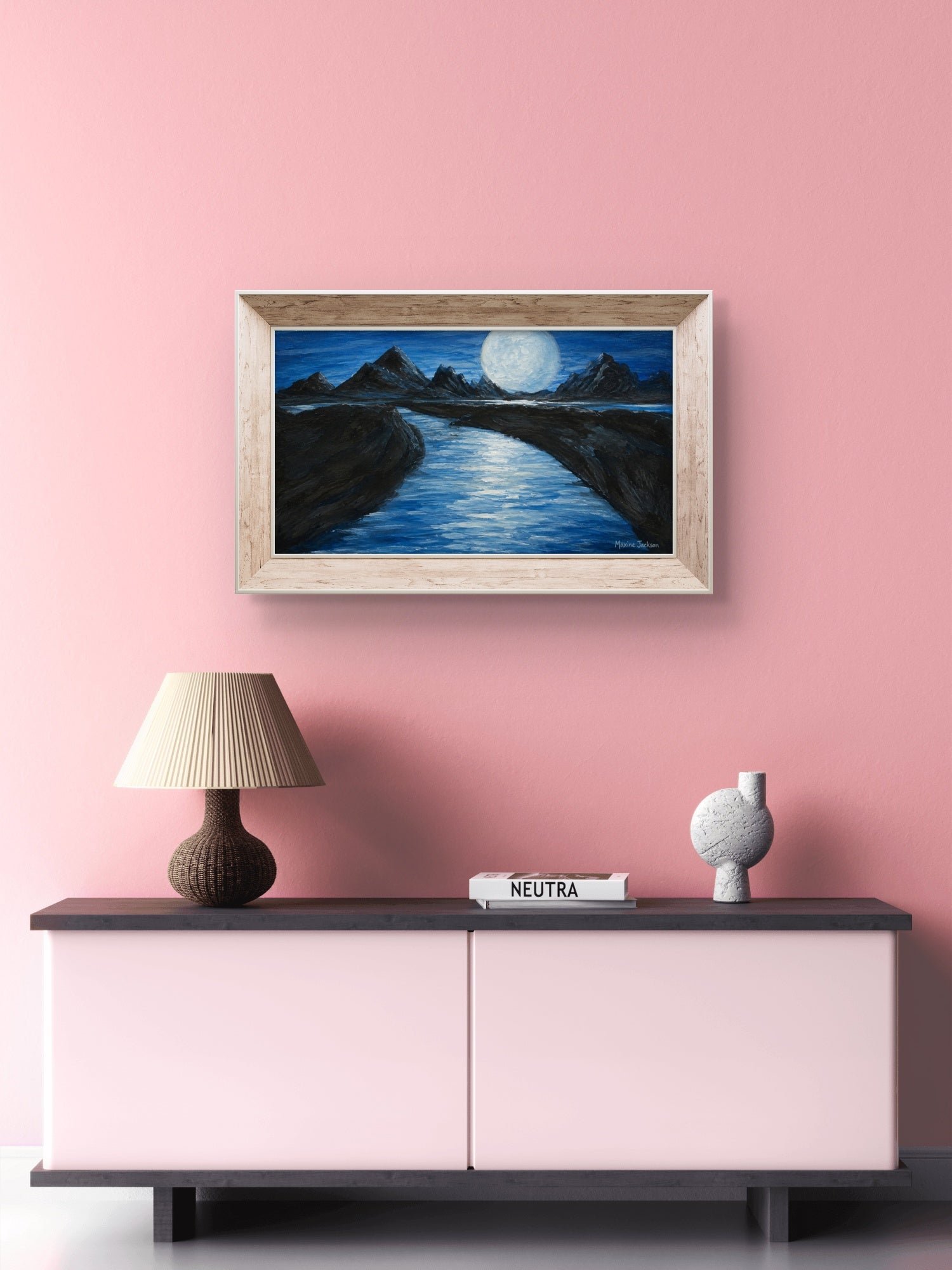 Moonlit Passage – Original Acrylic Moonlit Mountain Landscape - Printable Wall Art