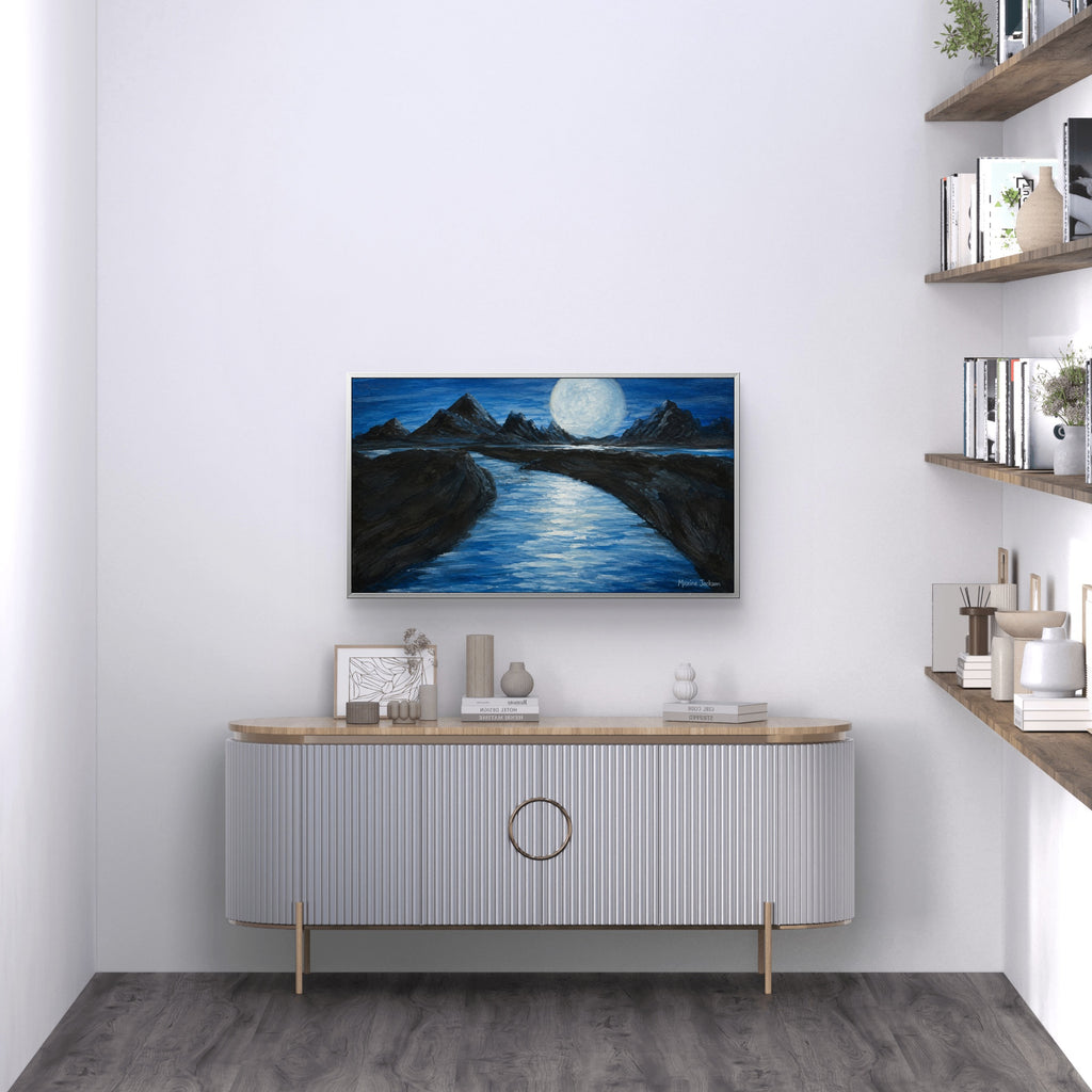 Moonlit Passage – Original Acrylic Moonlit Mountain Landscape - Printable Wall Art