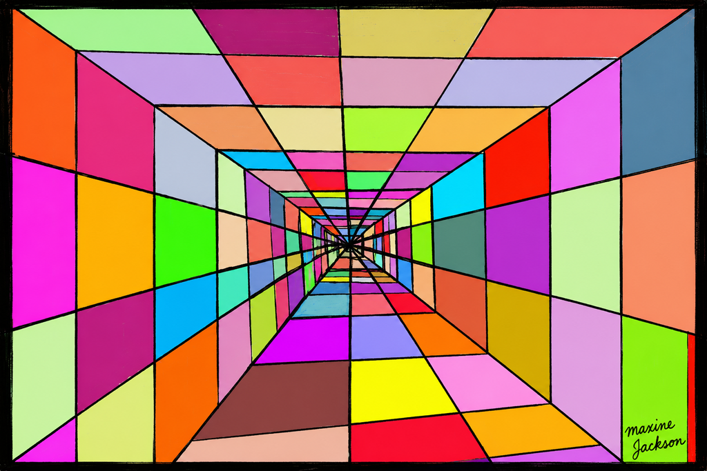 Colourful Distance – Colorful Abstract Perspective Art Print - Geometric Tunnel Wall Art - Digital Download by Maxine Jackson