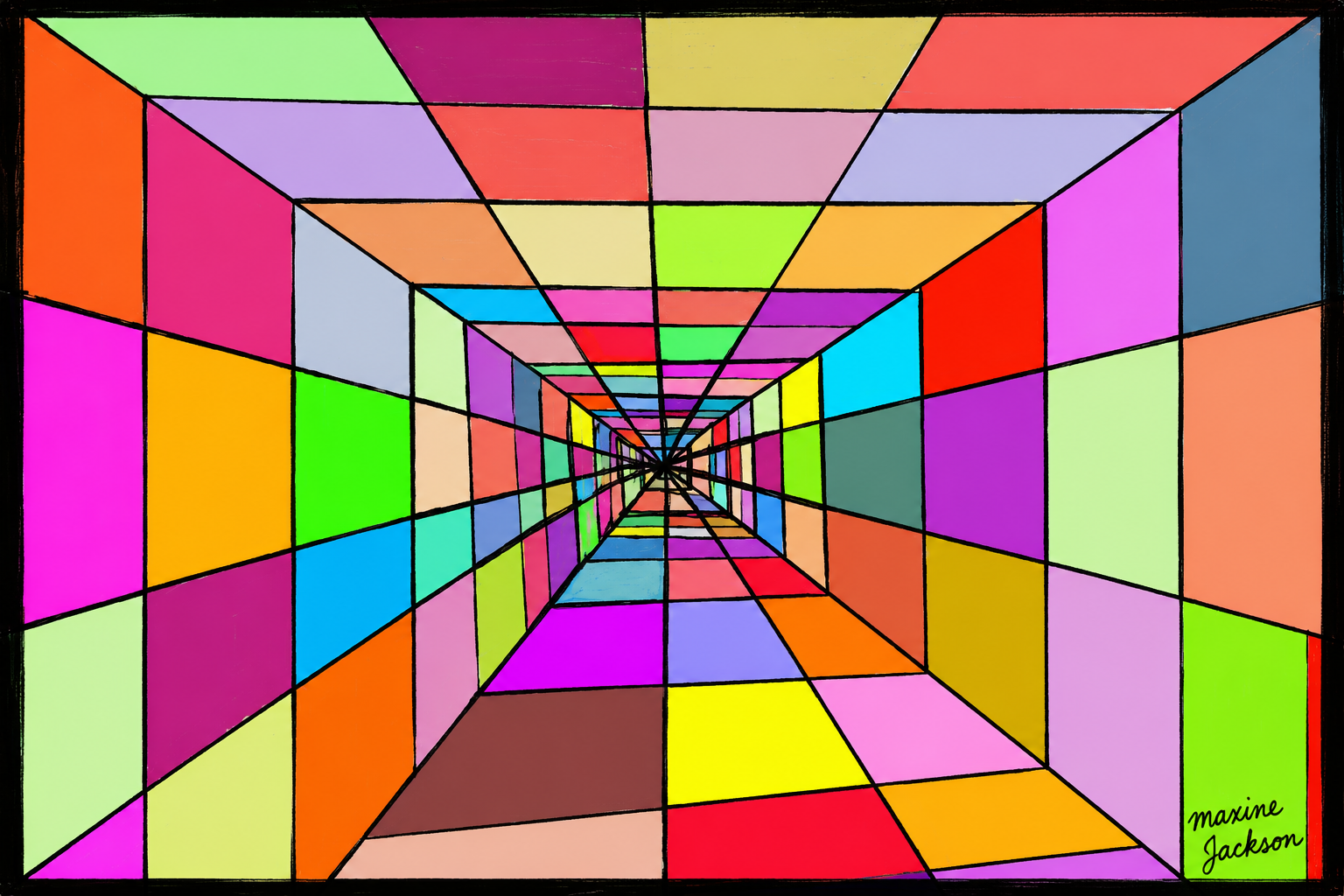 Colourful Distance – Colorful Abstract Perspective Art Print - Geometric Tunnel Wall Art - Digital Download by Maxine Jackson