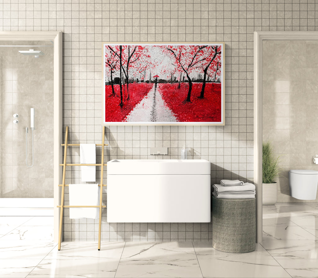 Burnt Forest – Red & Black Abstract Landscape Art - Contemporary Woodland Artwork by Maxine Jackson