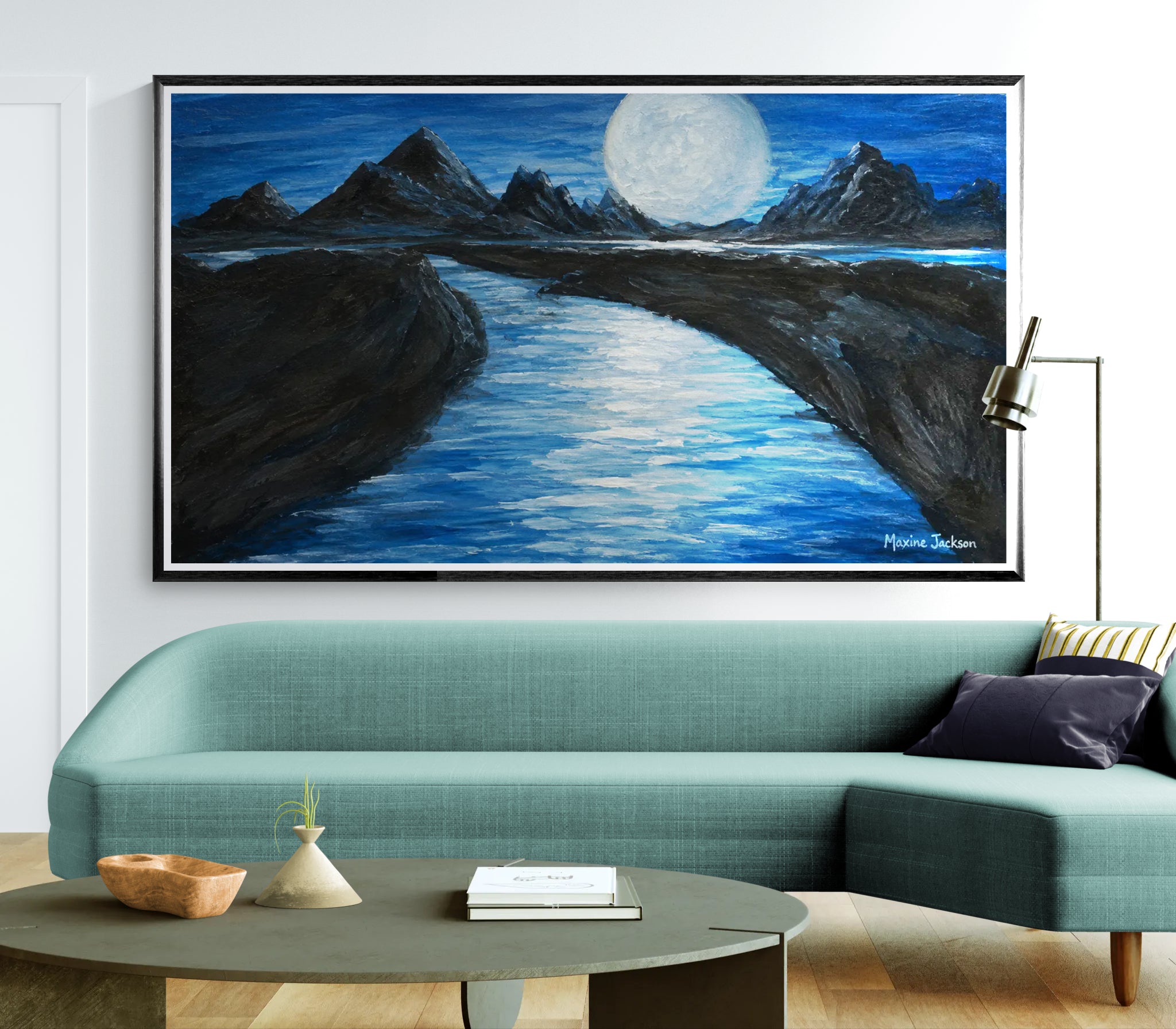 Moonlit Passage – Original Acrylic Moonlit Mountain Landscape - Printable Wall Art