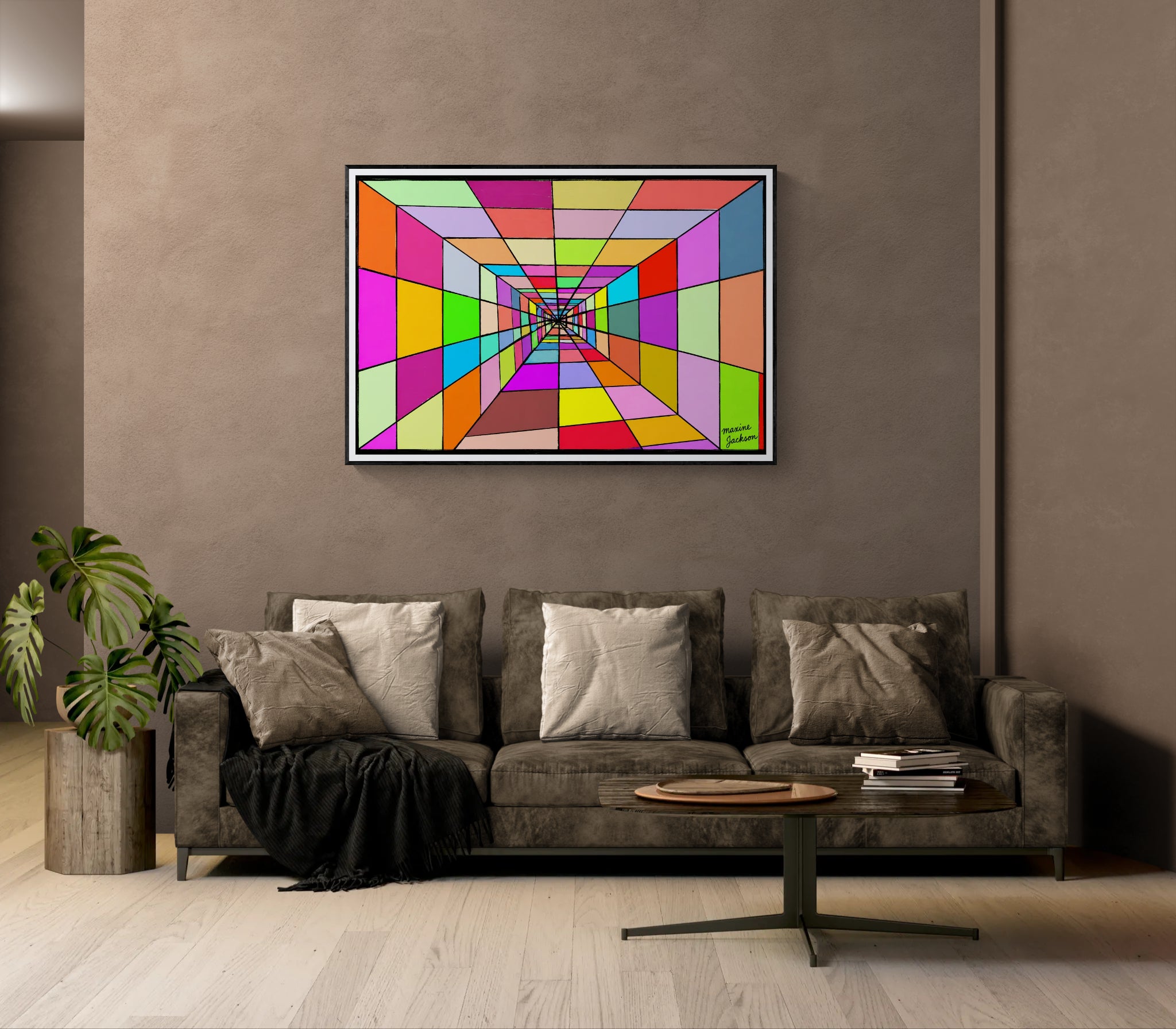 Colourful Distance – Colorful Abstract Perspective Art Print - Geometric Tunnel Wall Art - Digital Download by Maxine Jackson