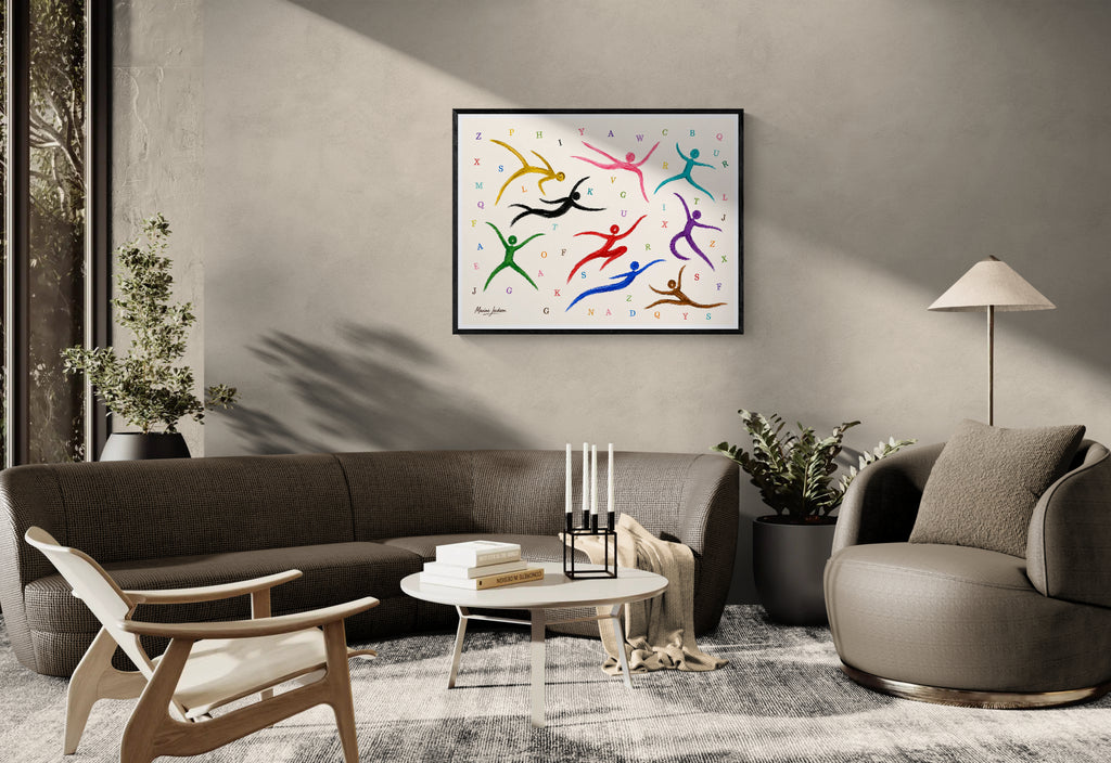 Alphabet in Motion – Colourful Abstract Figurative Art Print