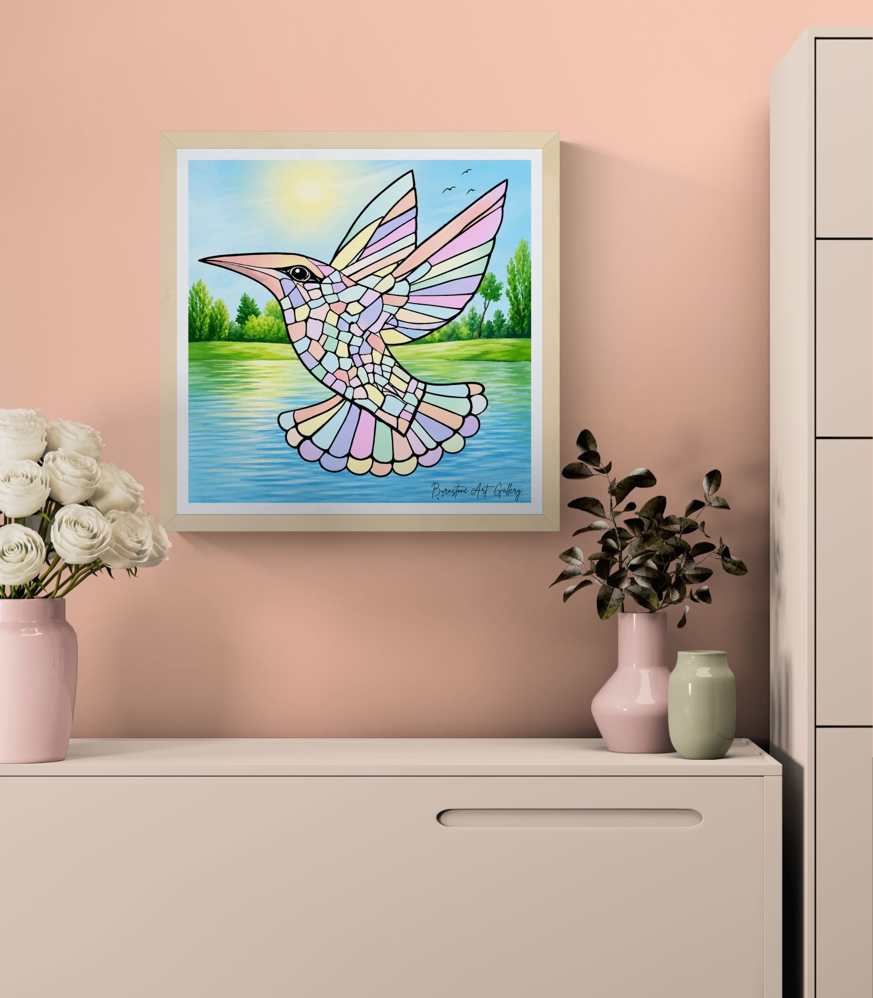 Graceful Hummingbird – Original Mosaic Artwork  / Caribbean-Inspired Digital Download