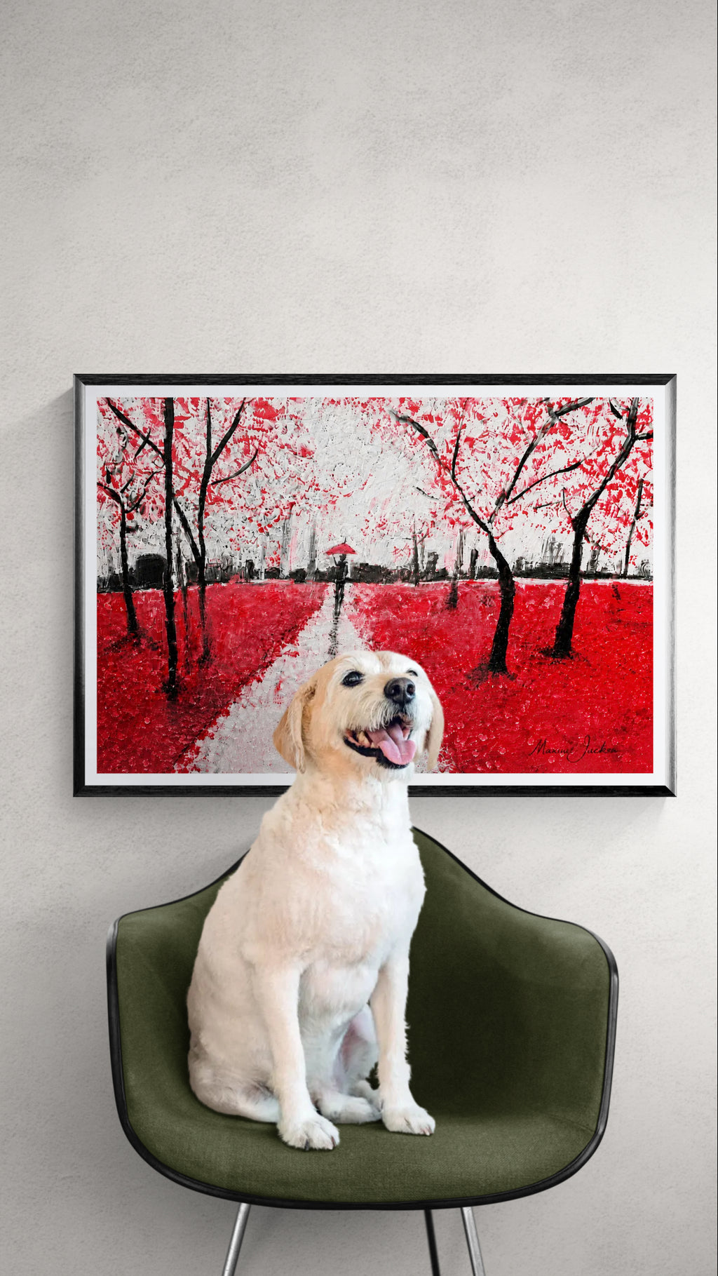 Burnt Forest – Red & Black Abstract Landscape Art - Contemporary Woodland Artwork by Maxine Jackson