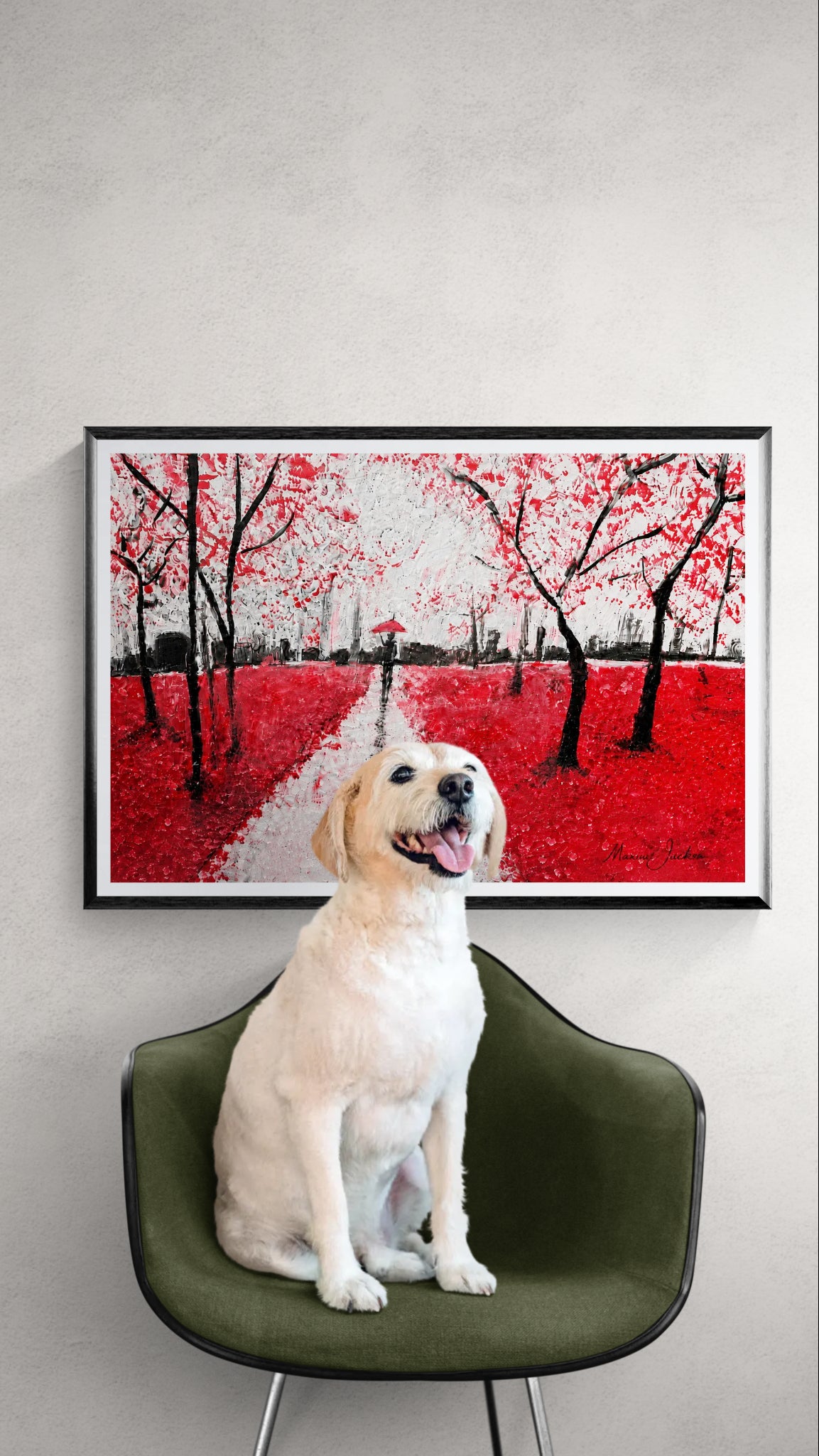 Burnt Forest – Red & Black Abstract Landscape Art - Contemporary Woodland Artwork by Maxine Jackson
