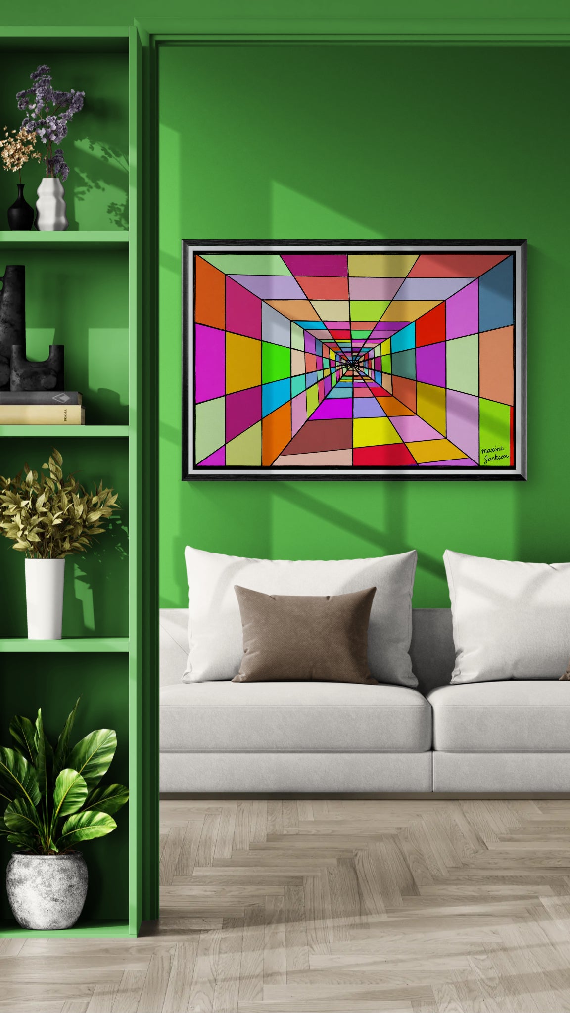 Colourful Distance – Colorful Abstract Perspective Art Print - Geometric Tunnel Wall Art - Digital Download by Maxine Jackson