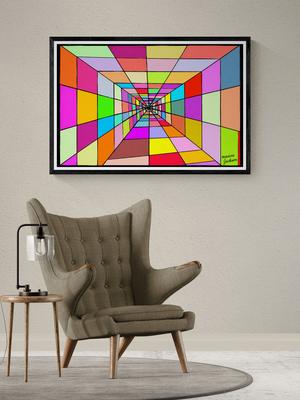 Colourful Distance – Colorful Abstract Perspective Art Print - Geometric Tunnel Wall Art - Digital Download by Maxine Jackson