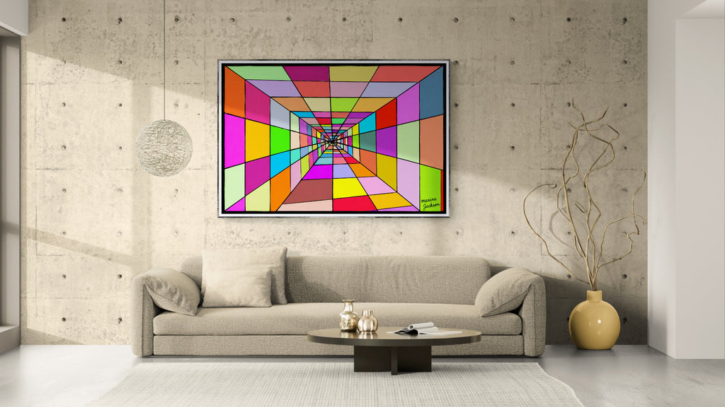 Colourful Distance – Colorful Abstract Perspective Art Print - Geometric Tunnel Wall Art - Digital Download by Maxine Jackson