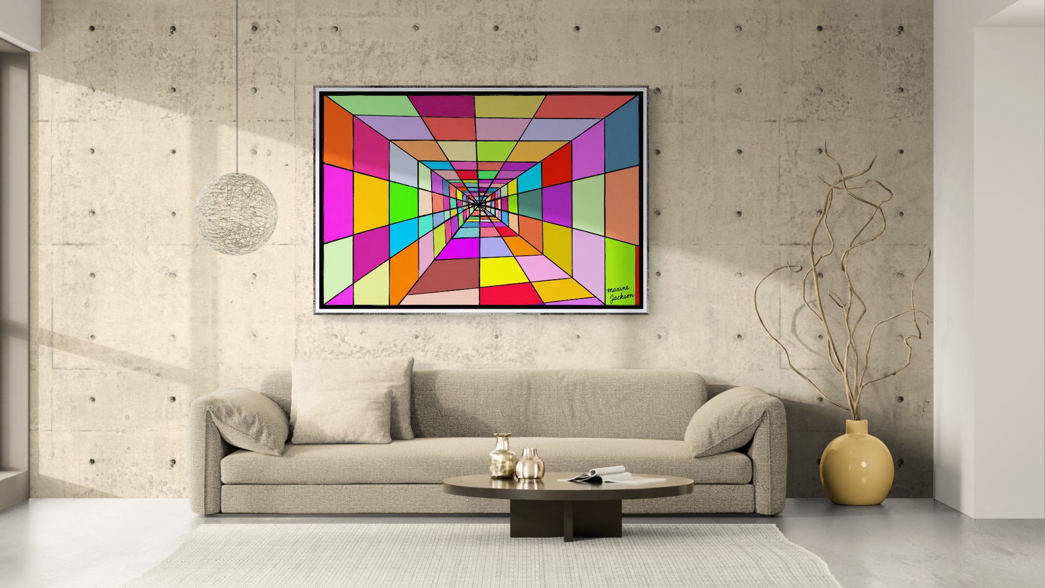 Colourful Distance – Colorful Abstract Perspective Art Print - Geometric Tunnel Wall Art - Digital Download by Maxine Jackson