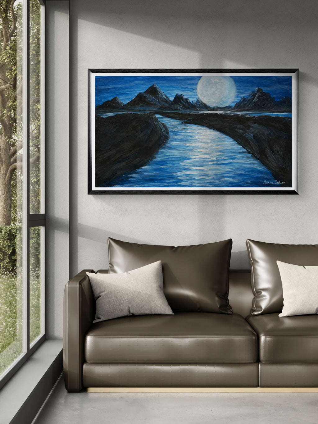 Moonlit Passage – Original Acrylic Moonlit Mountain Landscape - Printable Wall Art