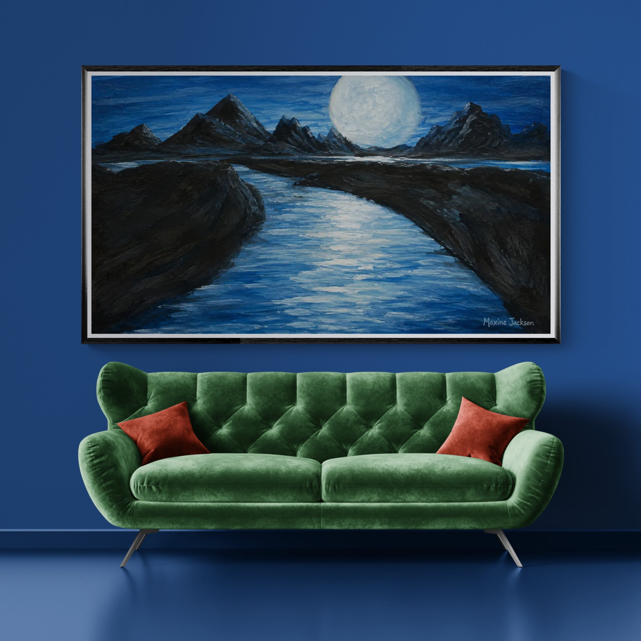 Moonlit Passage – Original Acrylic Moonlit Mountain Landscape - Printable Wall Art
