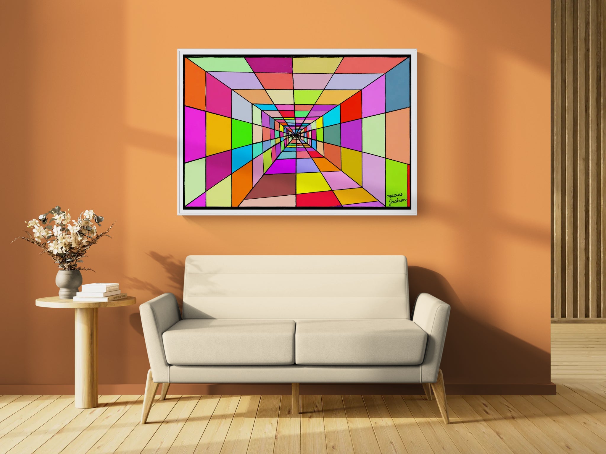 Colourful Distance – Colorful Abstract Perspective Art Print - Geometric Tunnel Wall Art - Digital Download by Maxine Jackson