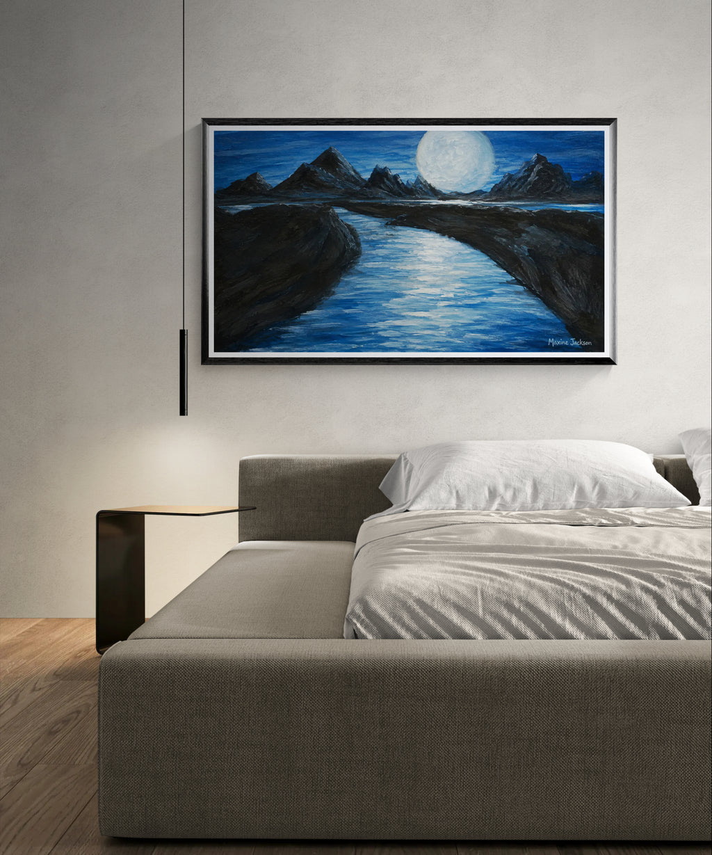 Moonlit Passage – Original Acrylic Moonlit Mountain Landscape - Printable Wall Art