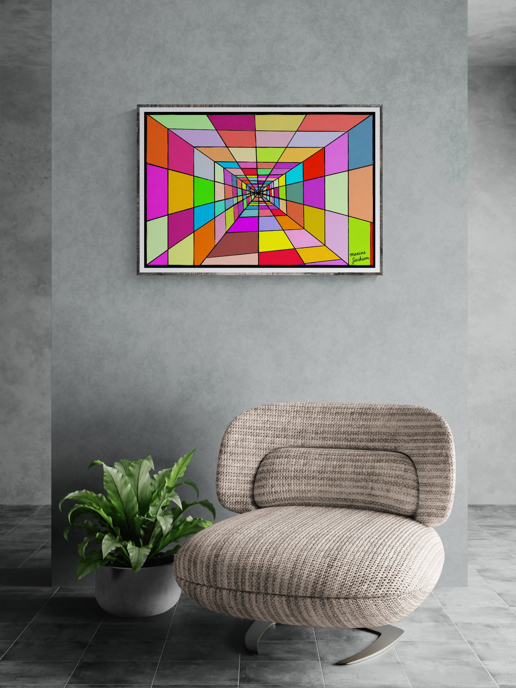 Colourful Distance – Colorful Abstract Perspective Art Print - Geometric Tunnel Wall Art - Digital Download by Maxine Jackson