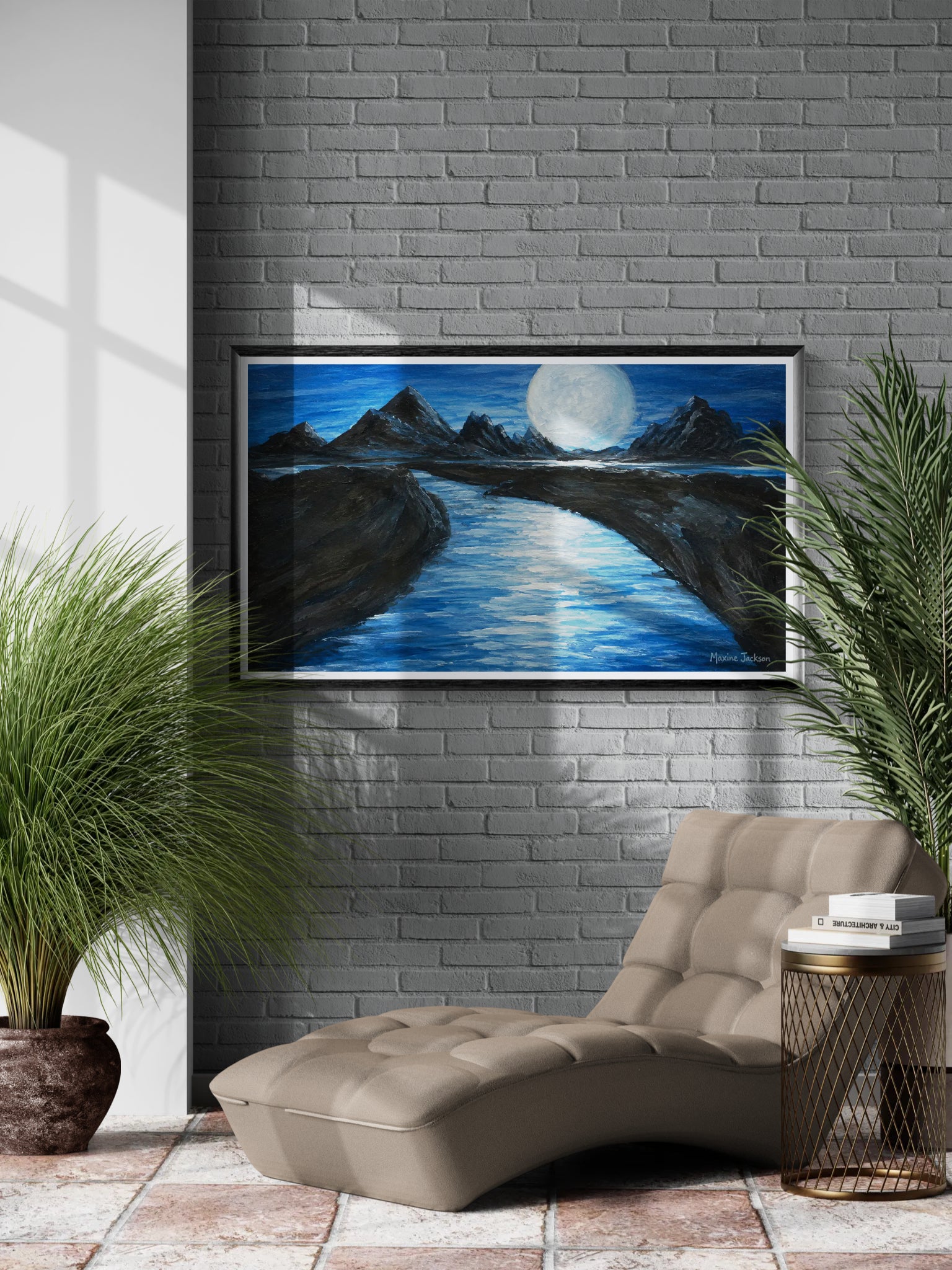 Moonlit Passage – Original Acrylic Moonlit Mountain Landscape - Printable Wall Art