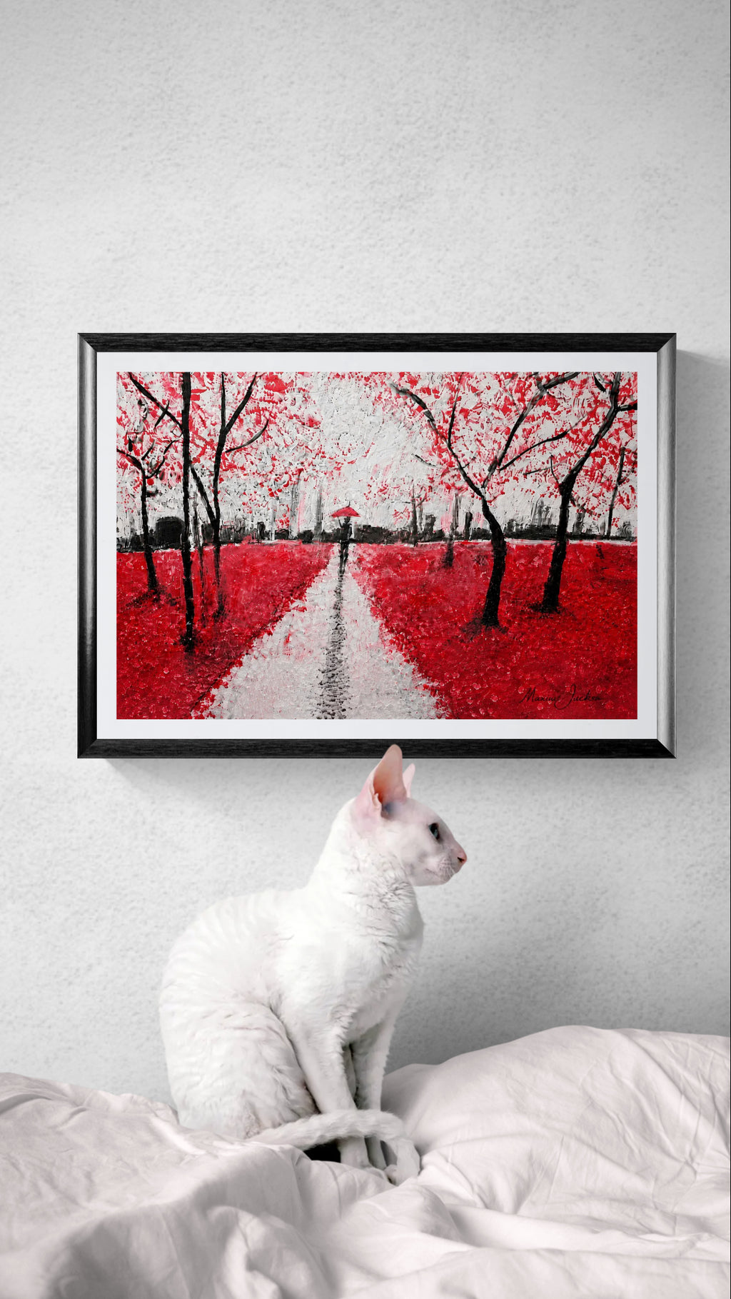 Burnt Forest – Red & Black Abstract Landscape Art - Contemporary Woodland Artwork by Maxine Jackson
