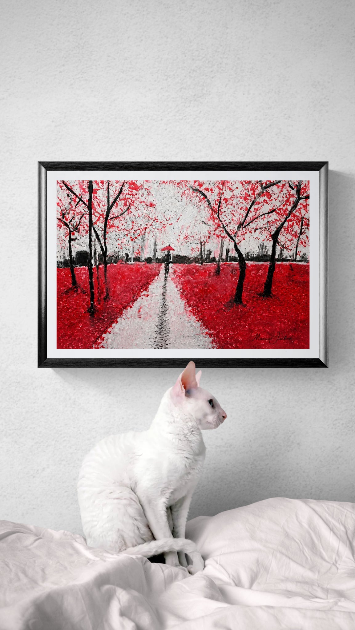 Burnt Forest – Red & Black Abstract Landscape Art - Contemporary Woodland Artwork by Maxine Jackson