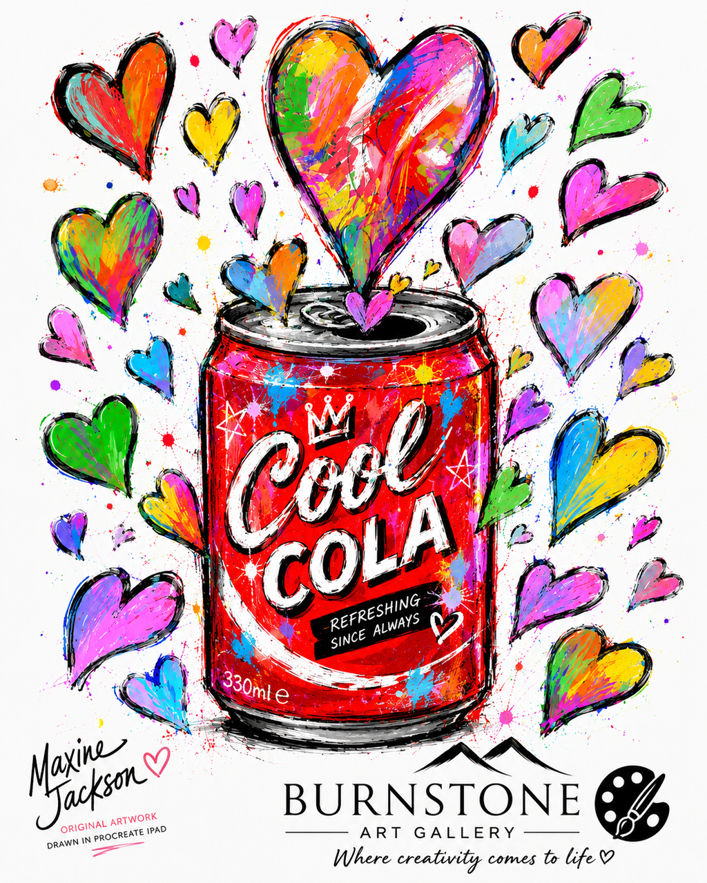 Cool Cola – Original Pop Art Digital Artwork | Colourful Hearts