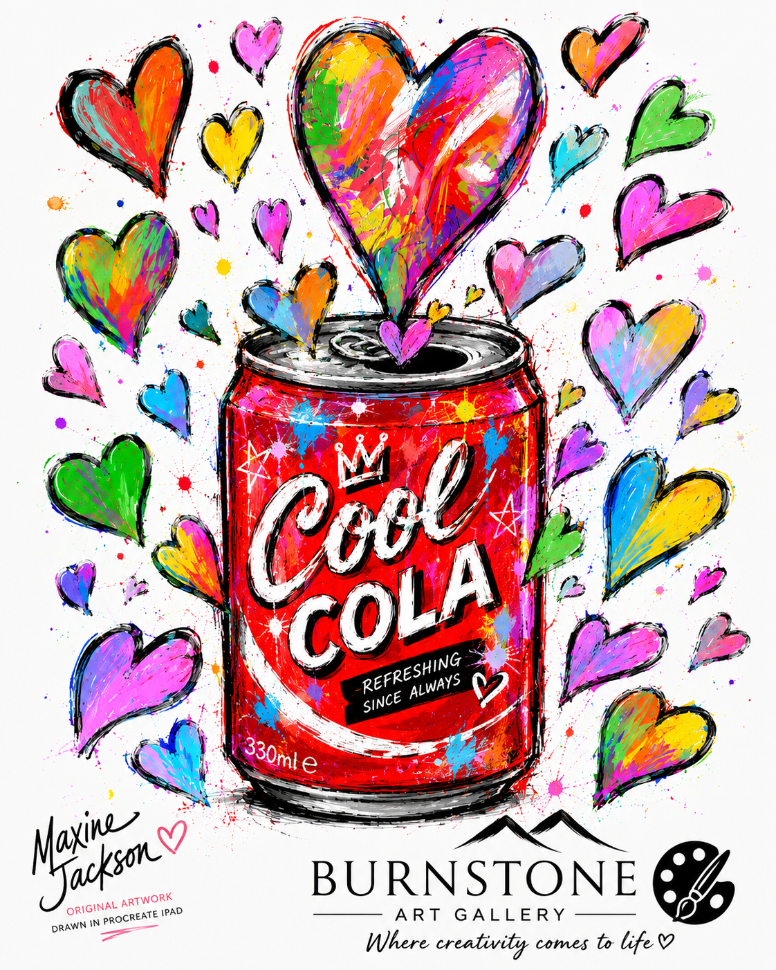 Cool Cola – Original Pop Art Digital Artwork | Colourful Hearts