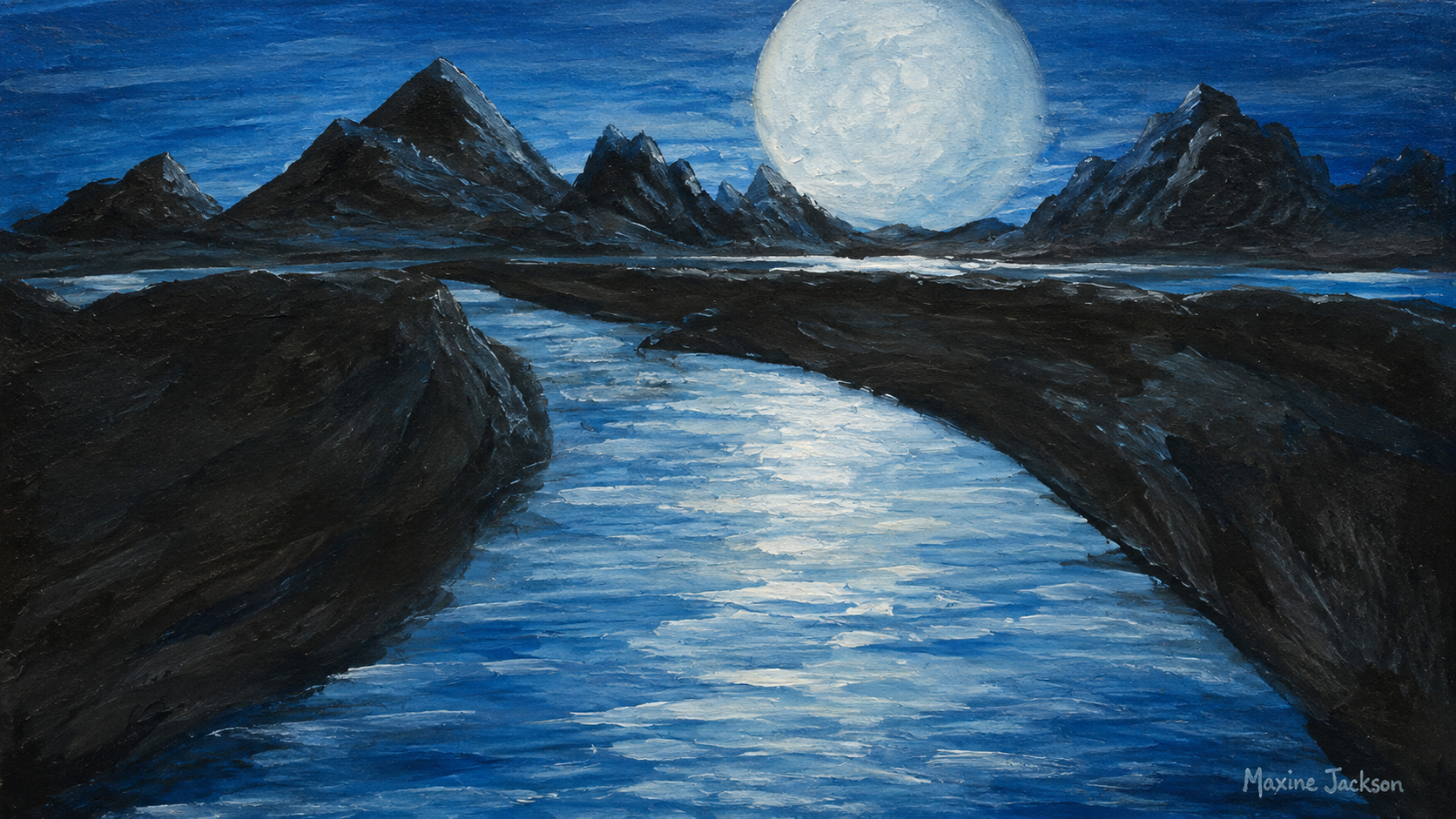 Moonlit Passage – Original Acrylic Moonlit Mountain Landscape - Printable Wall Art