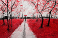 Burnt Forest – Red & Black Abstract Landscape Art - Contemporary Woodland Artwork by Maxine Jackson