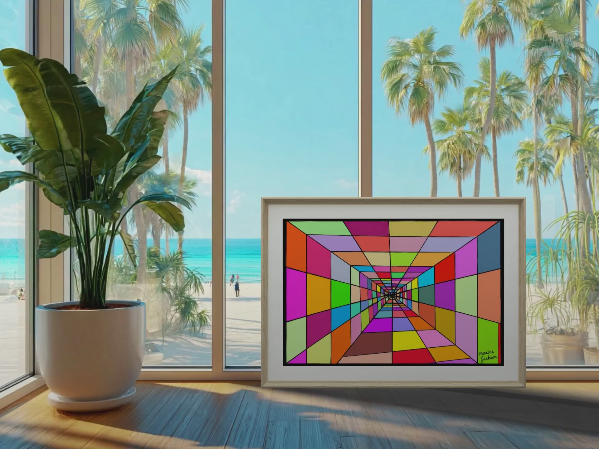 Colourful Distance – Colorful Abstract Perspective Art Print - Geometric Tunnel Wall Art - Digital Download by Maxine Jackson