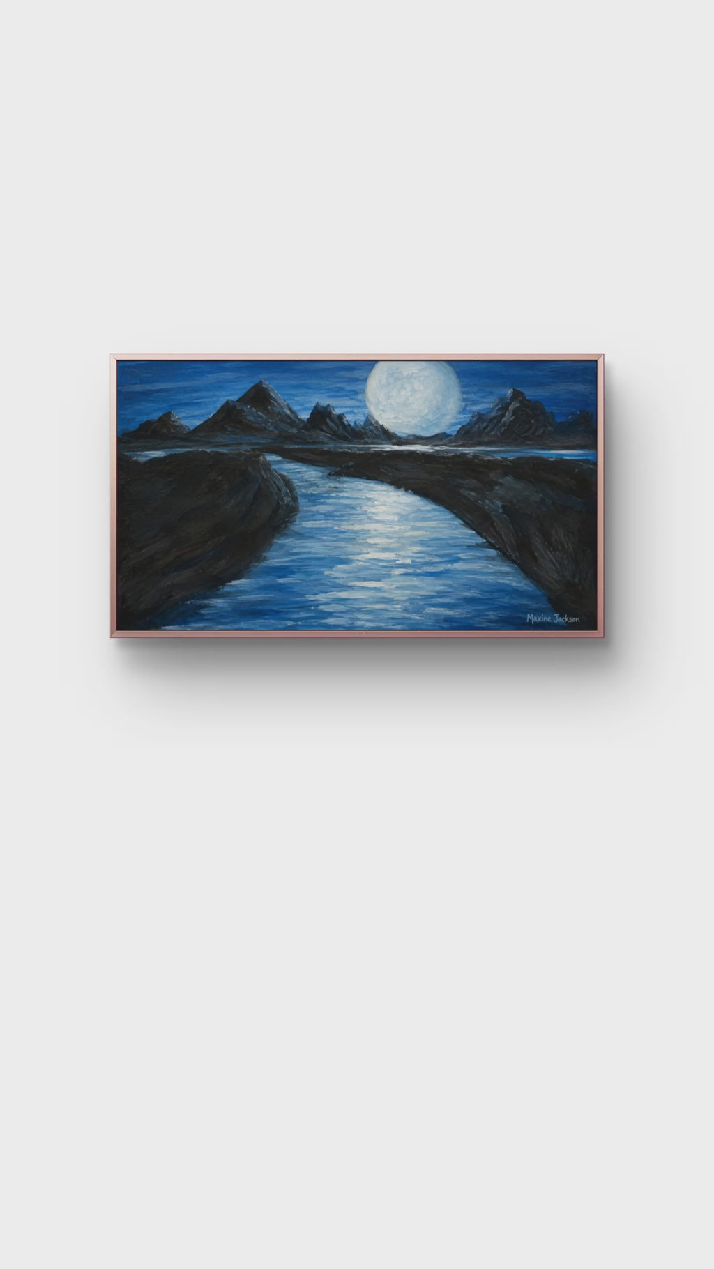 Moonlit Passage – Original Acrylic Moonlit Mountain Landscape - Printable Wall Art