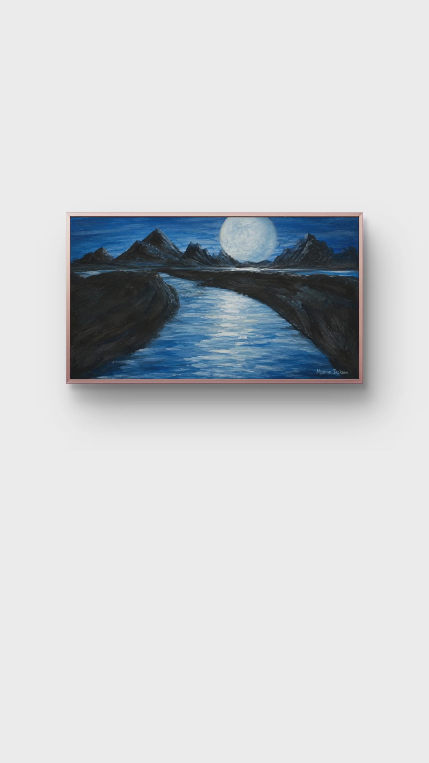 Moonlit Passage – Original Acrylic Moonlit Mountain Landscape - Printable Wall Art