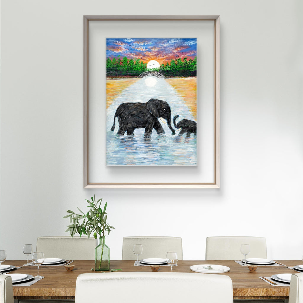 Mother & Baby Elephant – Original Digital Artwork by Maxine Jackson