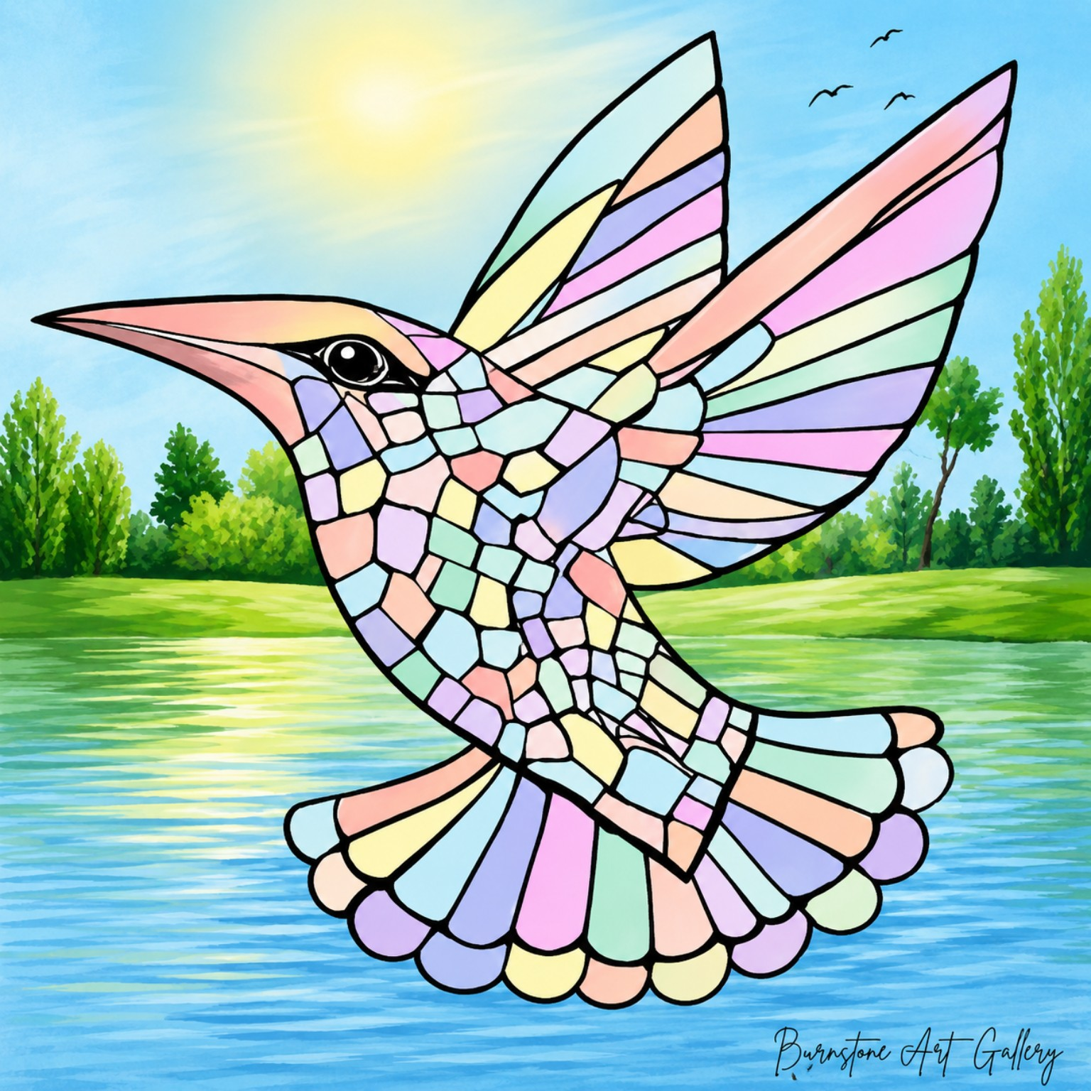 Graceful Hummingbird – Original Mosaic Artwork  / Caribbean-Inspired Digital Download